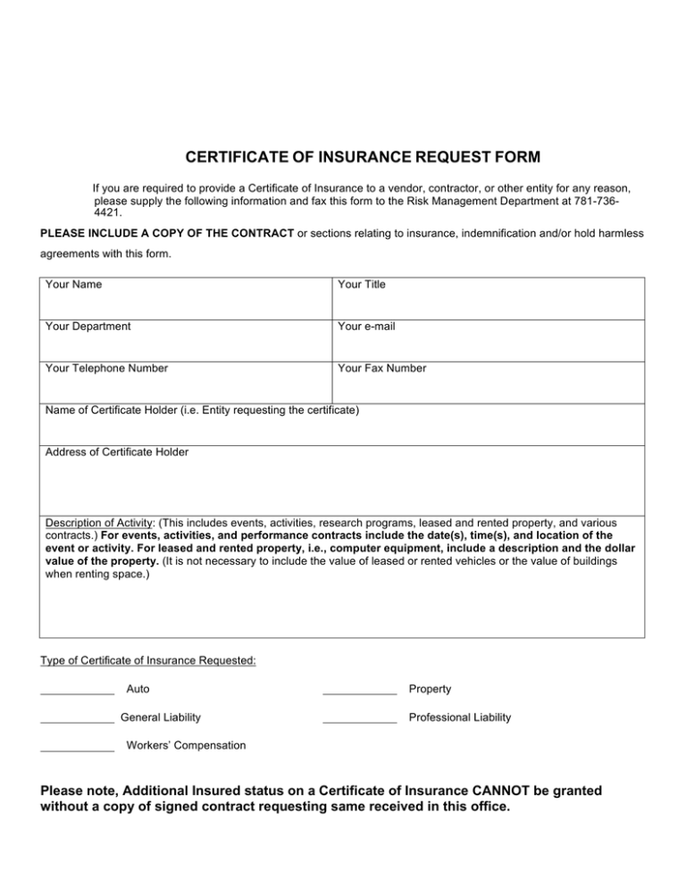 Read more about the article Certificate of Insurance Request Form Template Free (50% Efficiency at Your Fingertips)